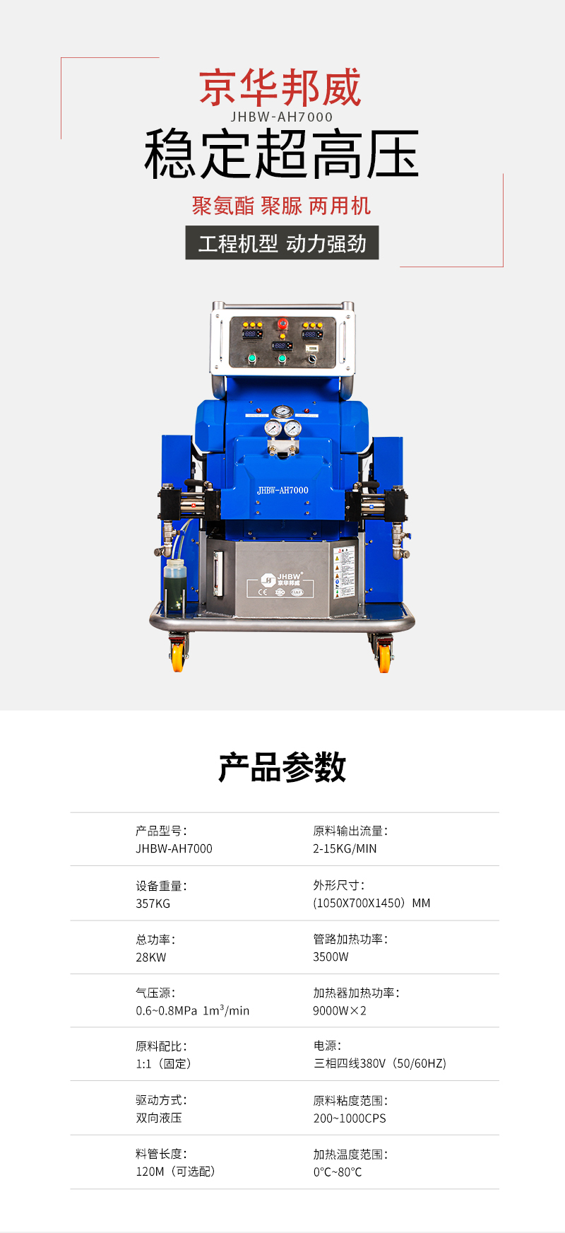 聚氨酯喷涂机参数-京华邦威